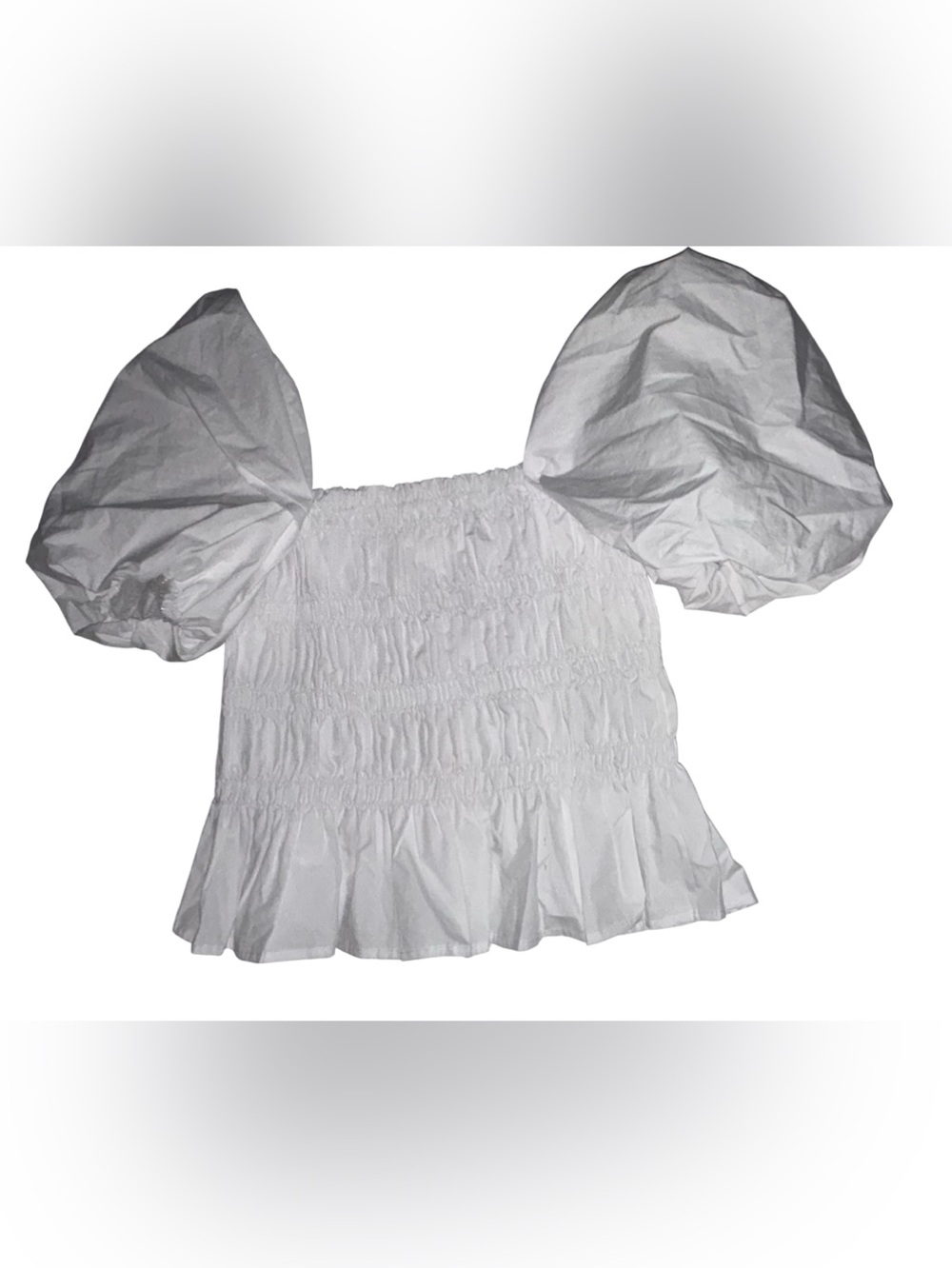 ASTR The Label Savina White Puff-Sleeve Peplum Smocked Top Size M NWOT - Picture 9 of 15